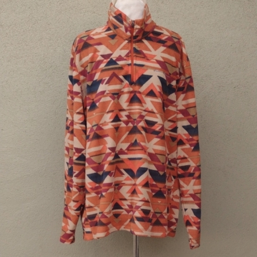 Eddie Bauer Orange Geometric Quarter Zip Fleece Pullover Men's XL